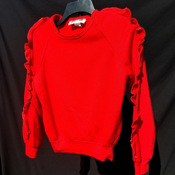 Vintage Bright Red Sweater w/ Ruffle Sleeves - S/M - Picture 2 of 4